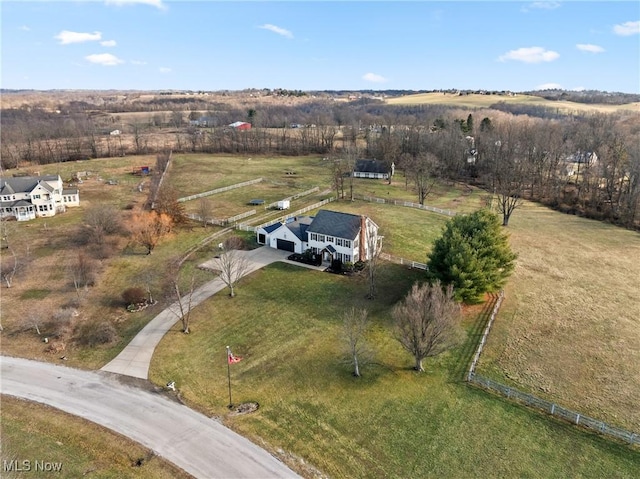 aerial view featuring a rural view