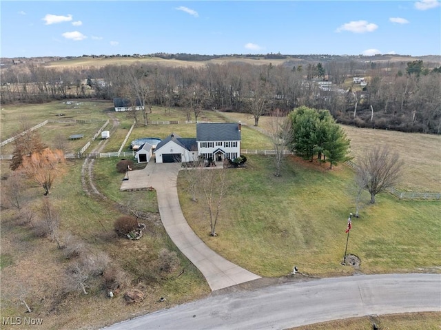 drone / aerial view featuring a rural view