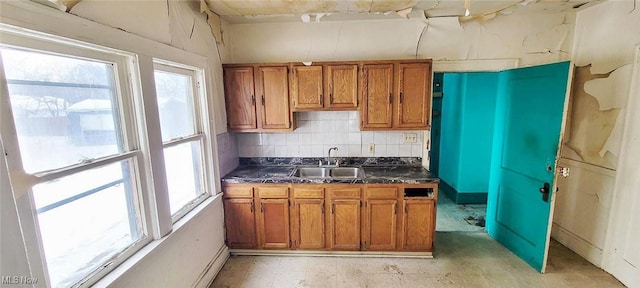 kitchen with tasteful backsplash, sink, and a healthy amount of sunlight