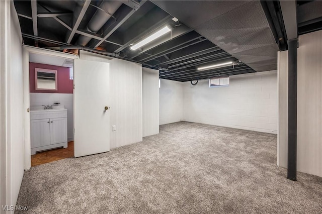 basement with carpet floors