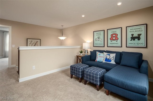 living room featuring light colored carpet