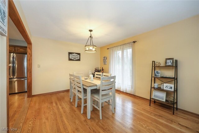 dining space with light hardwood / wood-style floors