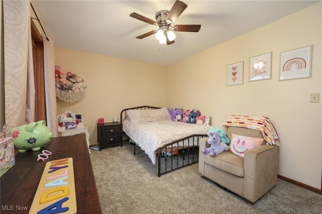 bedroom with carpet floors and ceiling fan