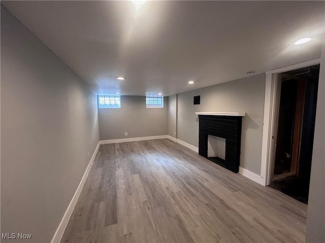 basement featuring hardwood / wood-style flooring