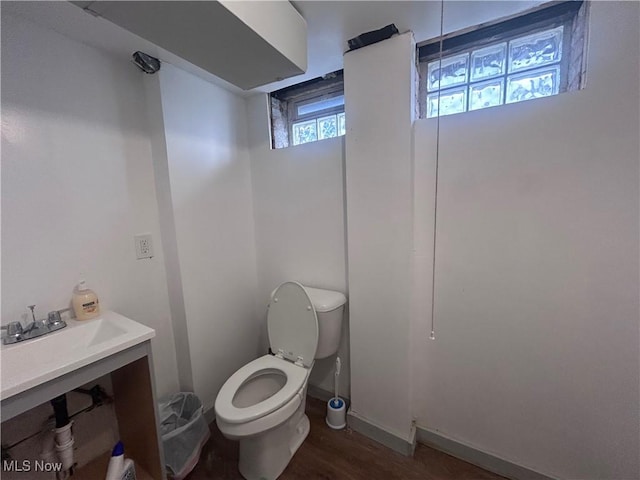 bathroom with hardwood / wood-style floors and toilet