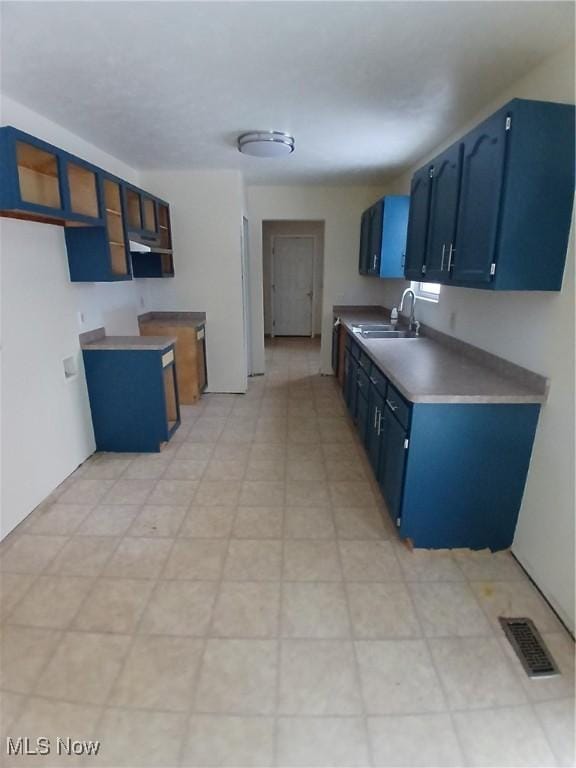 kitchen with blue cabinetry and sink