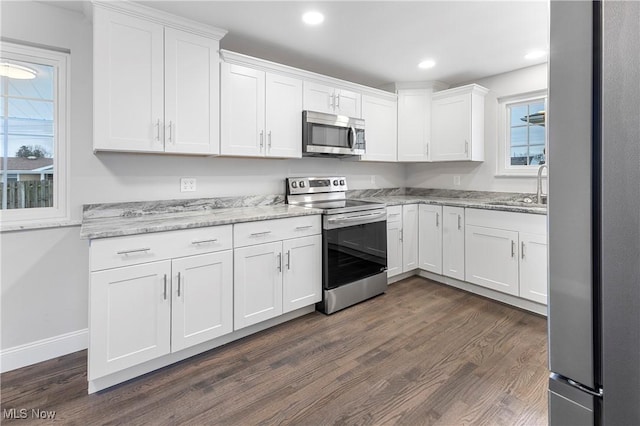 kitchen featuring white cabinetry, sink, dark hardwood / wood-style flooring, and appliances with stainless steel finishes