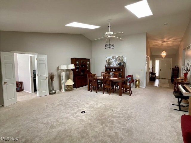 721 Winding Way, Akron, OH 44313 - carpeted dining room featuring high vaulted ceiling and a ceiling fan