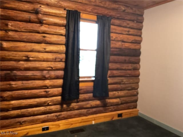 room details featuring log walls