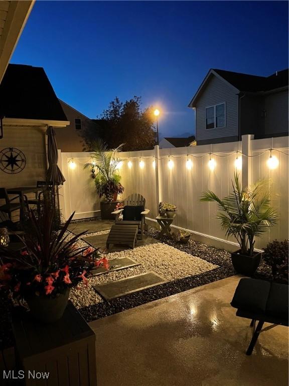 view of patio at night