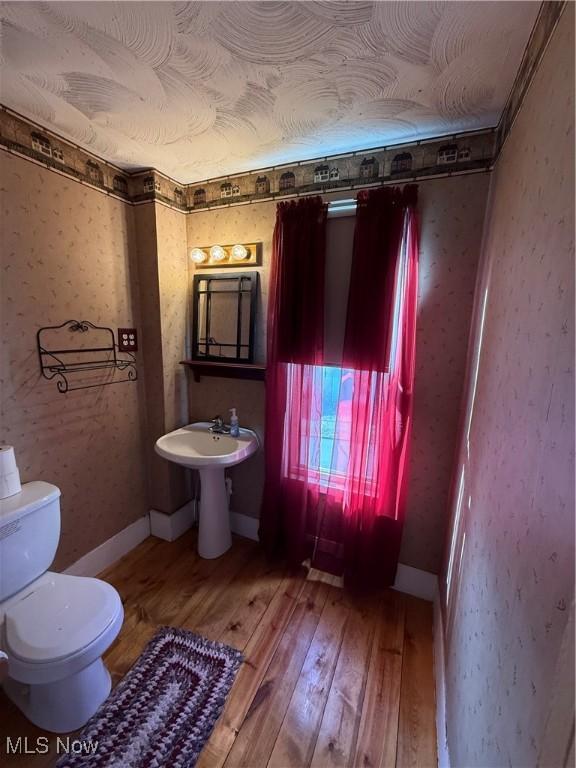 bathroom featuring wood-type flooring and toilet