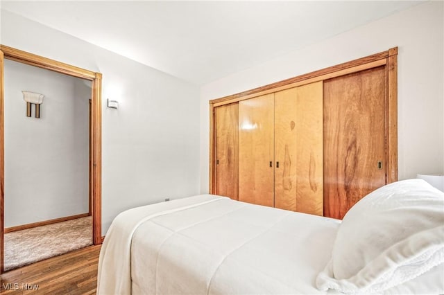 bedroom featuring dark hardwood / wood-style flooring and a closet