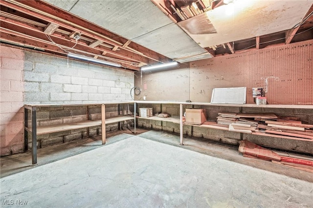 basement with a workshop area