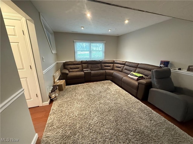 living room with dark wood-type flooring