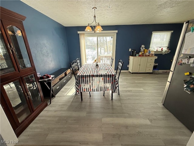 dining space featuring hardwood / wood-style floors and a textured ceiling