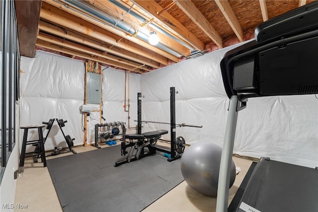 workout room featuring electric panel