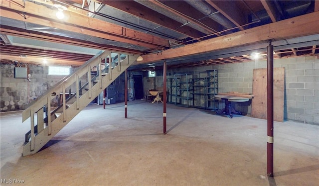 basement featuring water heater