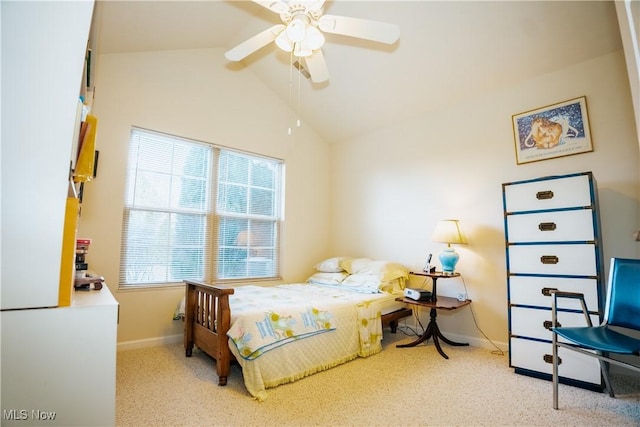 bedroom featuring lofted ceiling and ceiling fan