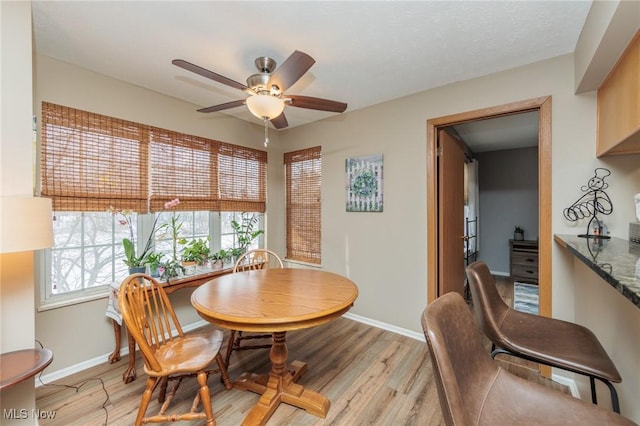 dining room featuring ceiling fan and light wood-type flooring