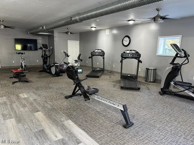 gym featuring ceiling fan