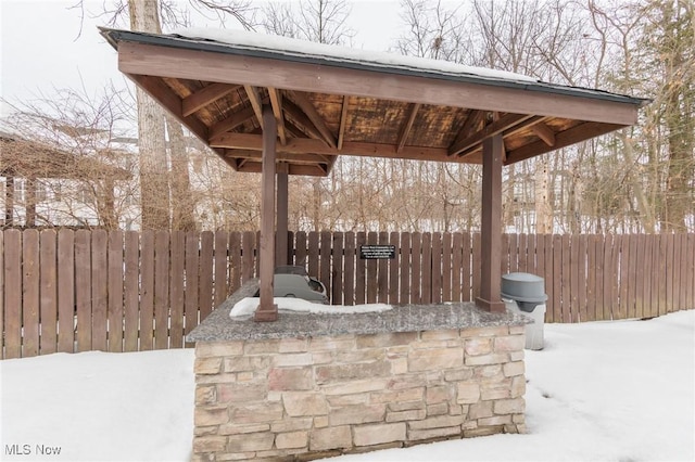 view of snow covered patio