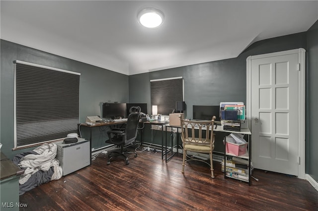 office space with dark hardwood / wood-style floors