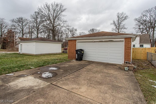 garage with a yard