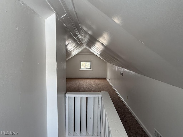 bonus room with lofted ceiling and carpet floors