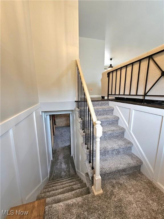 stairway featuring carpet floors