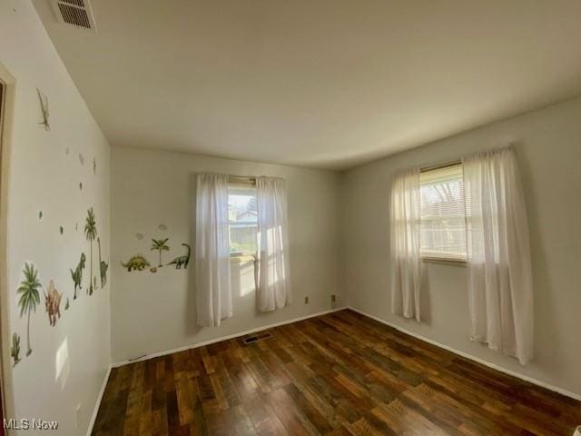 empty room featuring a wealth of natural light and dark hardwood / wood-style flooring