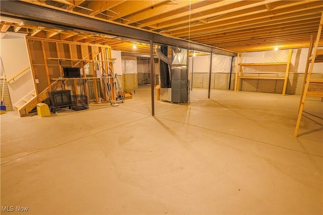 basement with heating unit