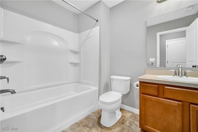 full bathroom with tile patterned flooring, vanity, tub / shower combination, and toilet