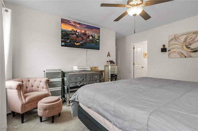 bedroom featuring carpet flooring and ceiling fan