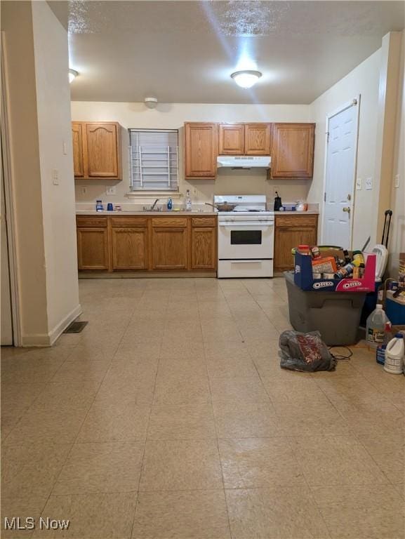 kitchen with white range oven and sink