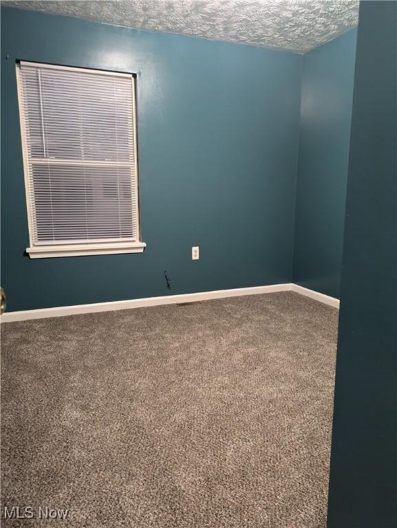 carpeted spare room featuring a textured ceiling