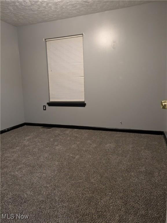 unfurnished room with carpet flooring and a textured ceiling