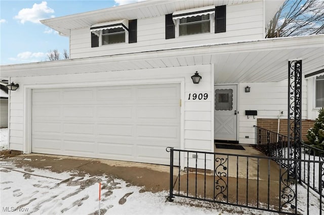 exterior space with a garage