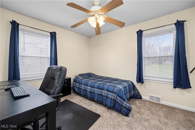 bedroom featuring carpet floors and ceiling fan