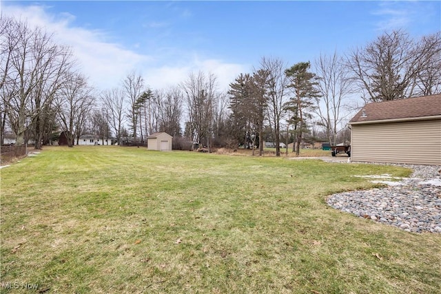 view of yard featuring a shed