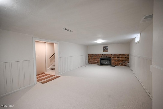 basement with light colored carpet