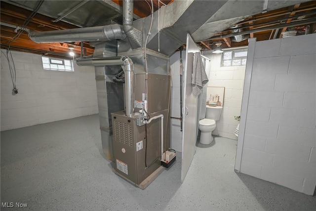 basement featuring heating unit