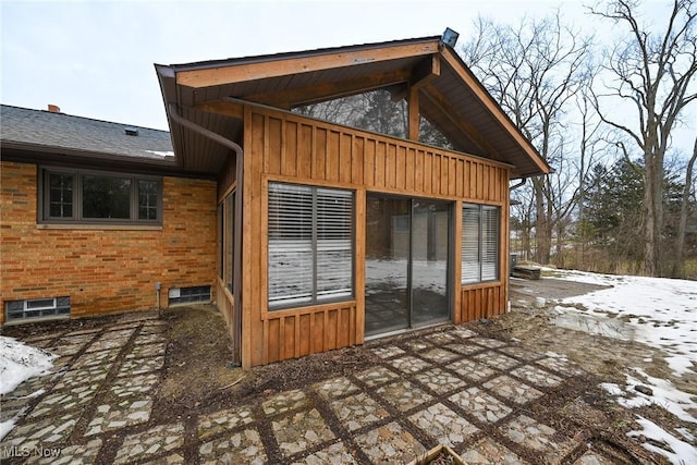 view of snow covered exterior