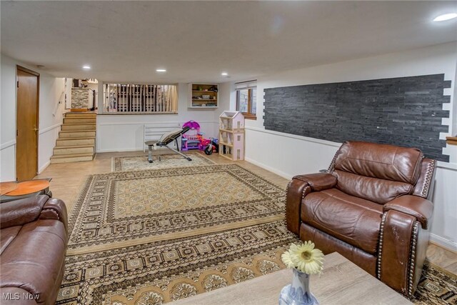 living room featuring light wood-type flooring