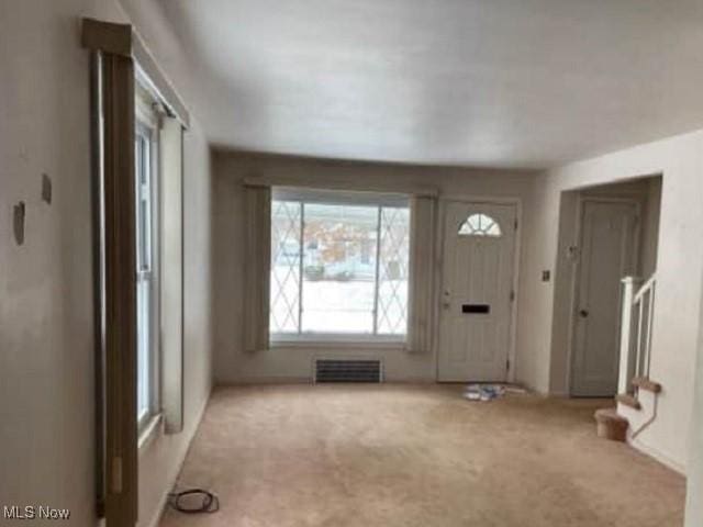 view of carpeted foyer entrance