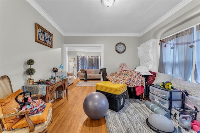 interior space featuring crown molding, a healthy amount of sunlight, and light hardwood / wood-style floors