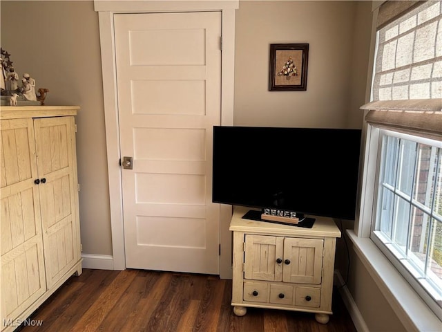 interior space with dark wood-type flooring