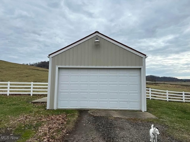 garage with a rural view