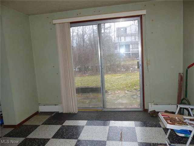 doorway with a baseboard radiator