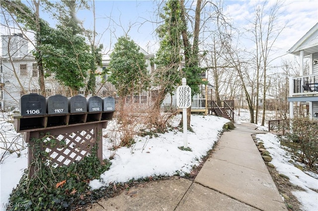 view of yard layered in snow