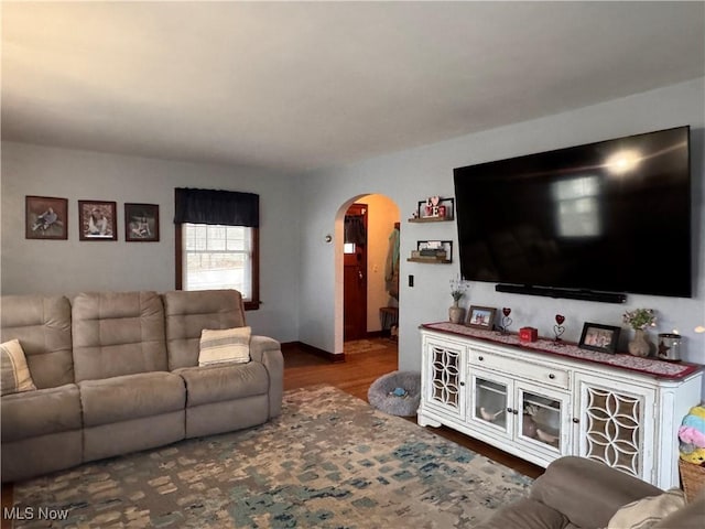 living room with hardwood / wood-style flooring